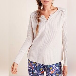 Anthropologie Thermal Button Neck Henley Witchy Cream Top S